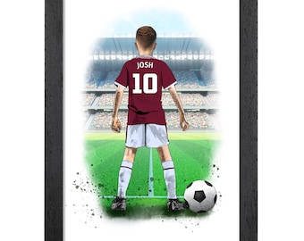 Personalised Aston Villa Football Gift for Boys | Giclée Art Print | Custom Football Portrait