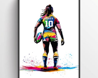 Personalised Girls Rugby Art Print | Female Rugby Player | Rugby Gifts for Girls | Women's Rugby Gift | Birthday Gift