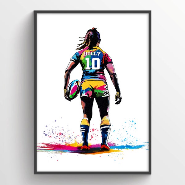 Gepersonaliseerde meisjes Rugby Art Print | Vrouwelijke rugbyspeler | Rugbycadeaus voor meisjes | Rugbycadeau voor dames | Verjaardagscadeau