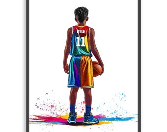 Personalised Basketball Gift for Boys | Giclée Art Print | Custom Basketball Portrait