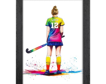 Personalised Field Hockey Gift for Girls | Giclée Art Print | Custom Hockey Portrait