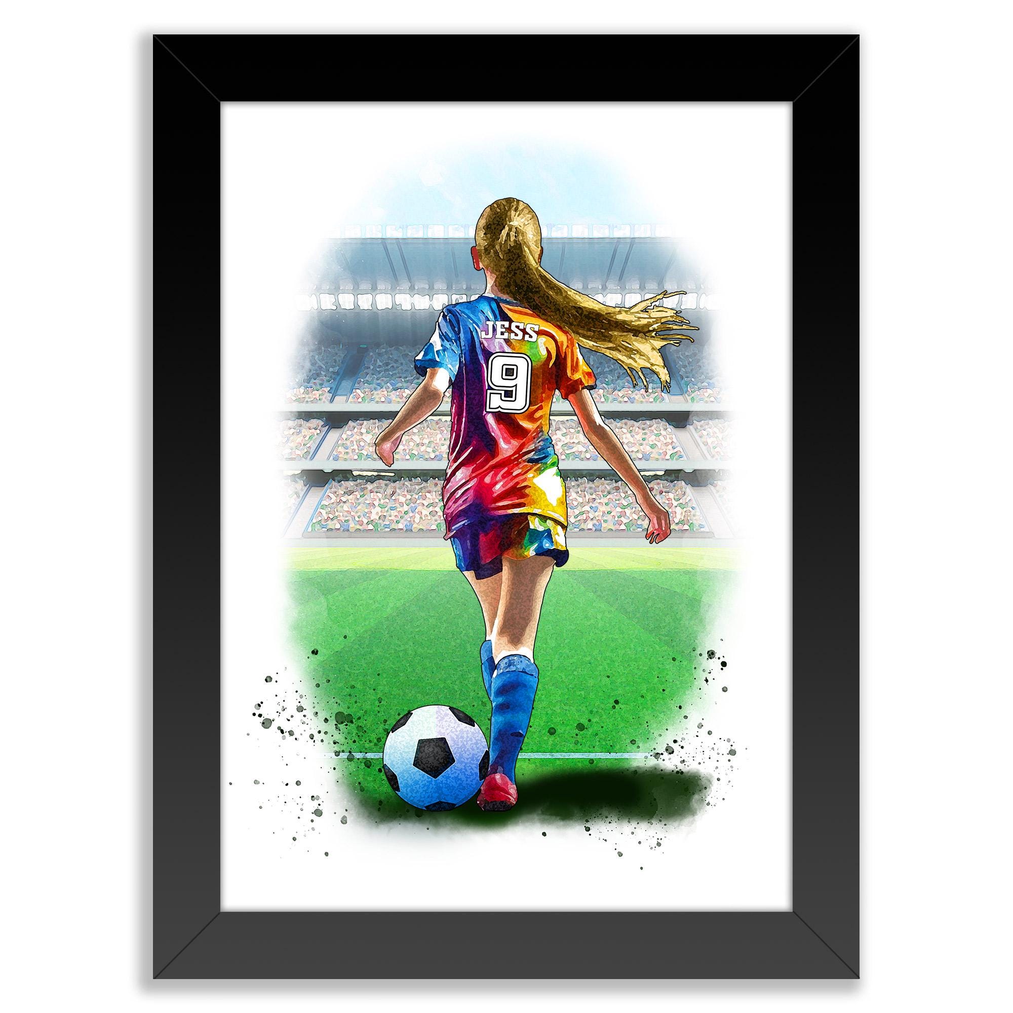Girls Football Gifts | Personalised Soccer Player | Womens Football Art Print | Personalised Football Gift For Girls | Female Footballer