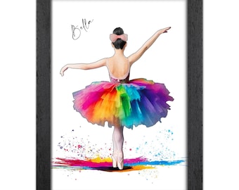 Personalised Ballet Gift for Girls | Giclée Art Print | Custom Ballerina Portrait