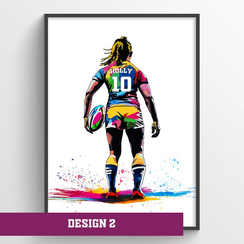 Personalised Girls Rugby Art Print Female Rugby Player Rugby Gifts for