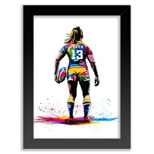 Personalised Girls Rugby Art Print | Female Rugby Player | Rugby Gifts for Girls | Women's Rugby Gift | Birthday Gift
