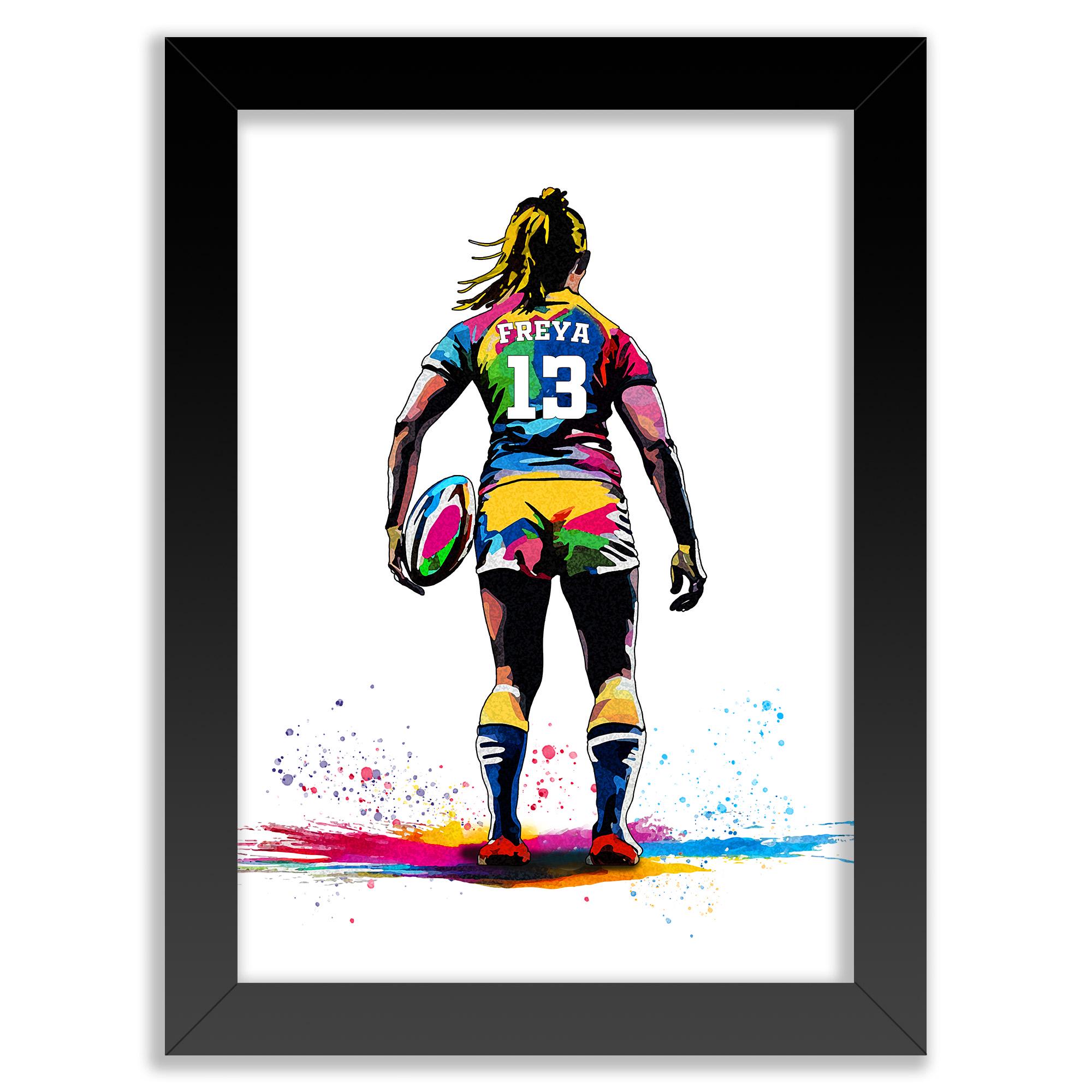 Personalised Girls Rugby Art Print | Female Rugby Player | Rugby Gifts for Girls | Women&#39;s Rugby Gift | Birthday Gift