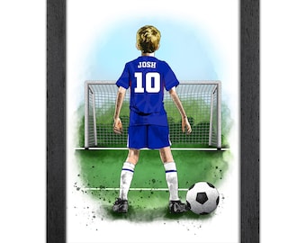Personalised Chelsea Football Gift for Boys | Giclée Art Print | Custom Football Portrait