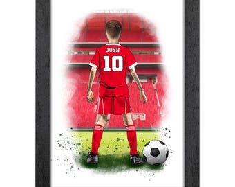 Personalised Liverpool Football Gift for Boys | Giclée Art Print | Custom Football Portrait
