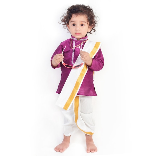 Indian Kids Dhoti With Shirt, South New Born Baby Traditional Onam Dress, Ethnic Dress For Boy's kurta pajama / annaprasana, Mundu Dress