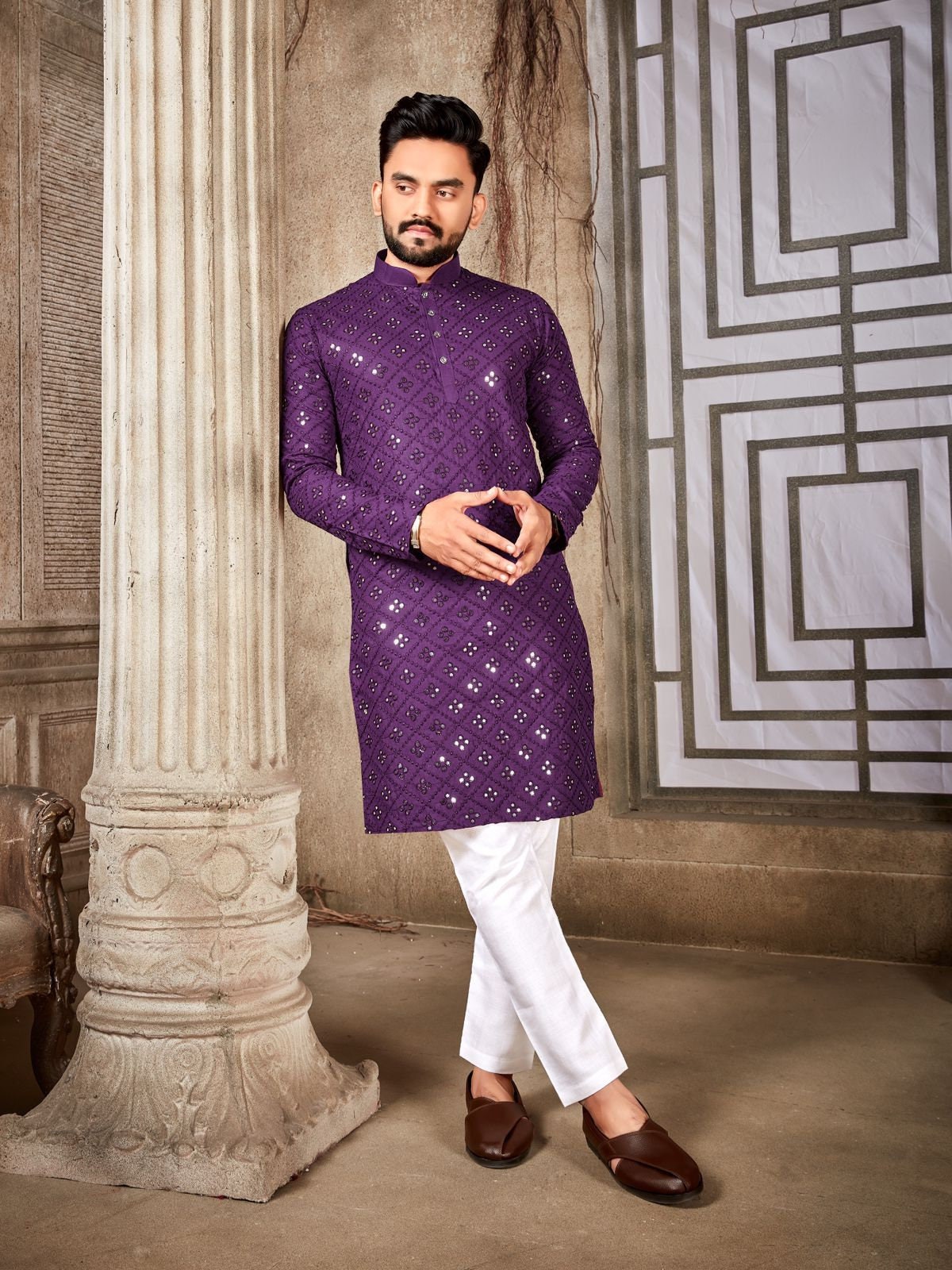 Party Wear Embroidered Wedding Style Jacquard Silk Man's Kurta Pajama at Rs  1650/piece in Surat