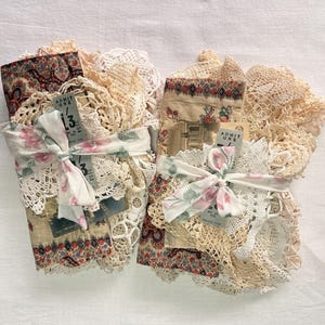 Antieke Franse quiltbundel vintage handgemaakt gehaakt linnen bulkstofbundel vintage textiel slow stitch junk journal