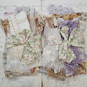 Bargain bundle of vintage English and other vintage fabric, lace, slow stitch, junk journal, mixed media supply, floral fabric, beaded lace