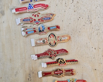 Antique cigar labels x54 labels, 9 designs large assortment, cigar band, ephemera for junk journals, vintage ephemera, antique ephemera,