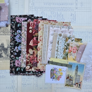 Vintage floral cotton, vintage fabric, vintage haberdashery, vintage ephemera, slow stitch, junk journal, scrapbooking, mixed media, collage