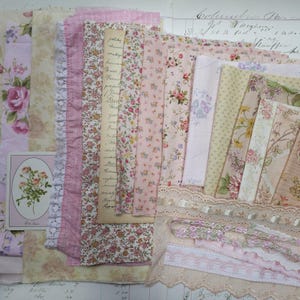 Vintage fabric  and textiles in shades of pink, junk journal, slow stitch, vintage cotton, vintage lace, vintage ephemera, textile bundle