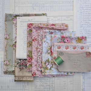 Vintage English floral fabric, vintage cotton, vintage wallpaper, antique ephemera, slow stitch, junk journal suppy, collage, mixed media