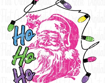 Distressed Santa PNG: Christmas Lights Digital Download
