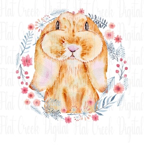 Cute Easter Bunny with Flowers, Easter Bunny PNG for Sublimation, Easter Bunny with Flower Border, Cute Rabbit with Flower Border, Cute PNG