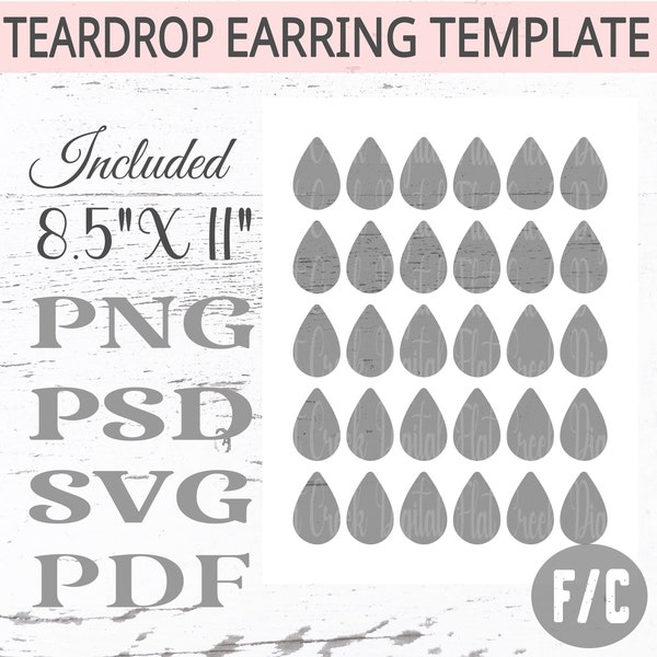 Earring Template for Sublimation, Teardrop Earring Templates, Earring Template PNG PSD PDF SVg, Not a Cut file for sublimation only