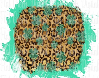 St. Patrick's Day Leopard Print Background: Clover PNG (Digital Download)
