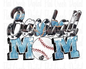 Baseball Mom PNG: Cow Print, Gold Glitter (Digital Download)