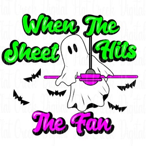 Fantasma de Halloween divertido PNG: Una sábana golpea el ventilador, murciélagos (descarga digital)