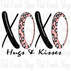 Valentine&#39;s Day PNG , Valentine Shirt PNG, Digital Download, XOXO png, Leopard, Hugs and Kisses, Sublimation Design, Pink Leopard Print png