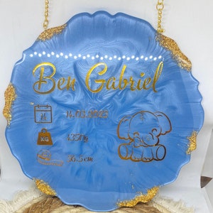 Resina epóxi em nuvem para bebês, gráfico de nascimento em resina como presente desejado para nascimento
