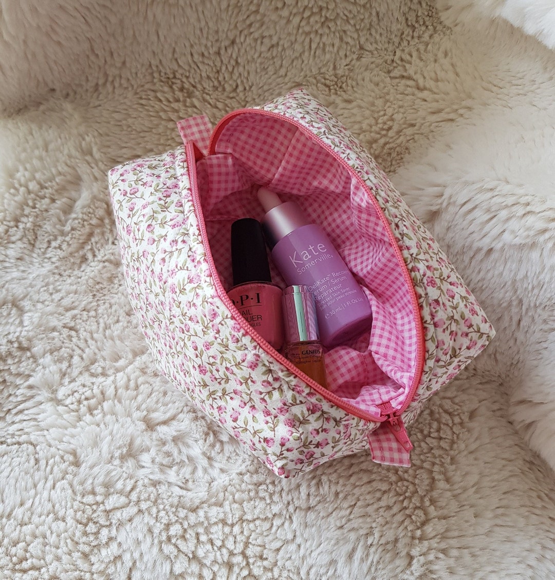 Quilted Floral and Pink Gingham Makeup Bag. Optional Matching - Etsy UK