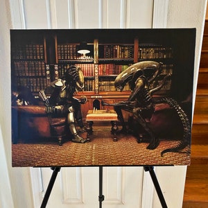 Alien Vs. Predator playing chess canvas print