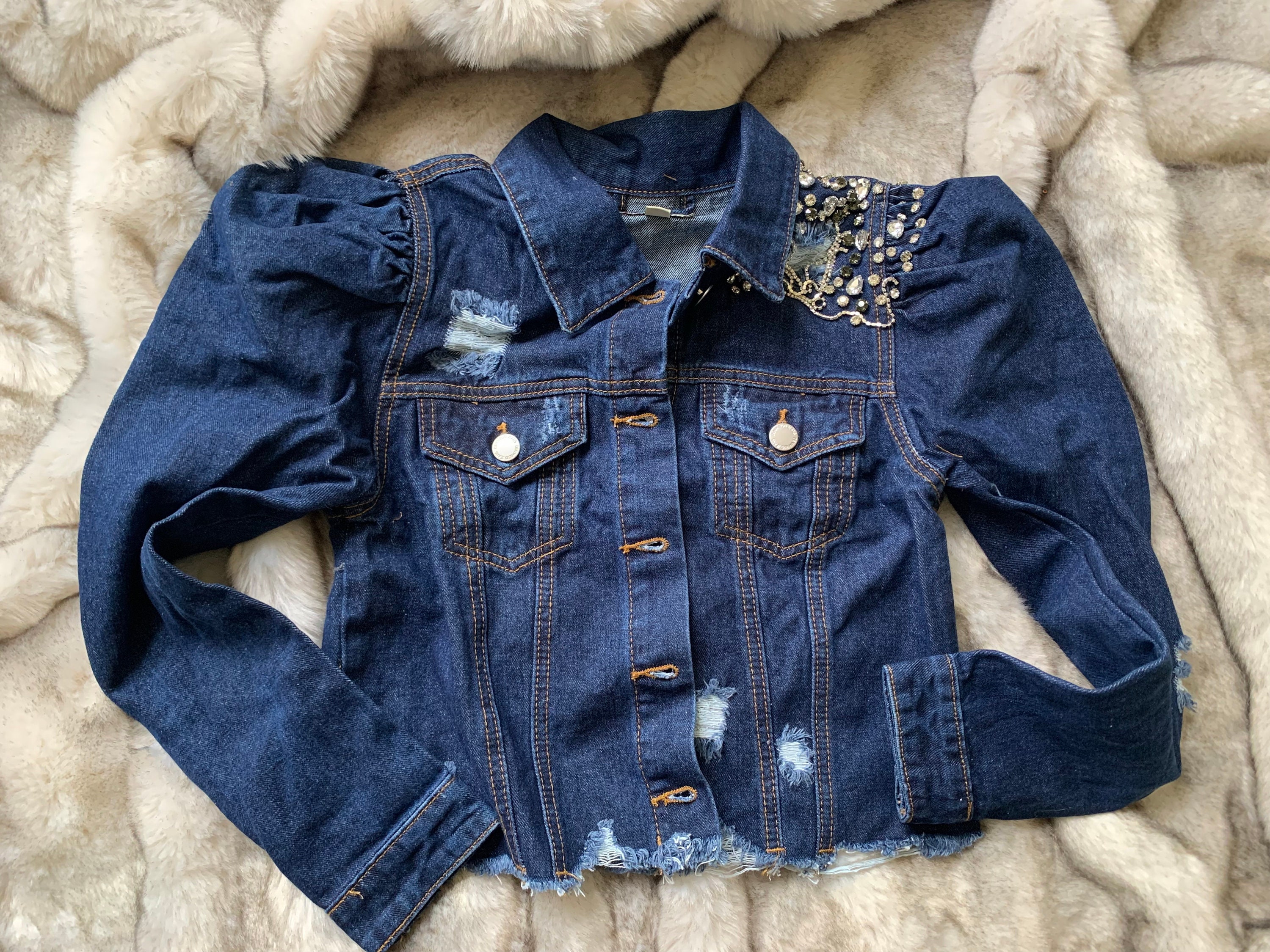 Unique Stylish Vintage Denim Jacket Embellished With