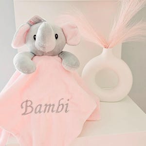 Personalised Baby Comforter:Elephant, Teddy, Puppy, Embroidered Super Soft Newborn Gift Pink elephant