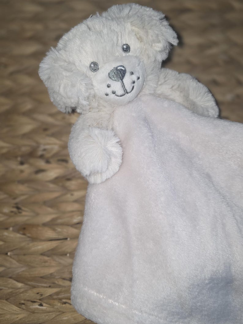 Personalised Baby Comforter:Elephant, Teddy, Puppy, Embroidered Super Soft Newborn Gift Natural Puppy