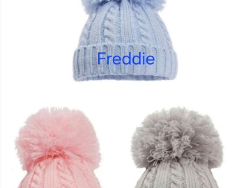 Personalised Baby Hat, Pom Pom hat,Baby Name, Newborn Gift, Winter Hat, Beanie