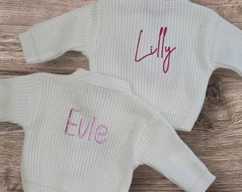 Knitted personalised baby cardigan, Baby Name, Newborn Gift, Baby shower present, Coming home outfit, Embroidered, Keepsake