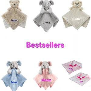 Personalised Baby Comforter:Elephant, Teddy, Puppy, Embroidered Super Soft Newborn Gift image 13