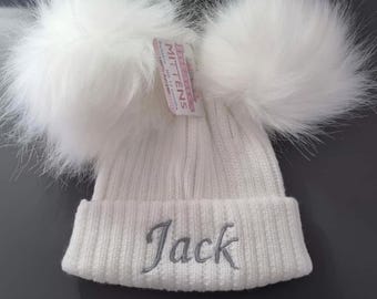 Personalised Baby Hat, Pom Pom Hat, Embroidered Hat, Baby Name, Newborn Gift