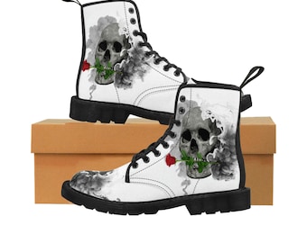 Skull & Rose in Smoke Women's Canvas Combat Boots