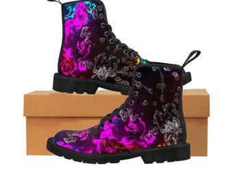 Psychedelic Neon Smoke Women's Canvas Combat Boots