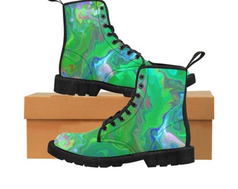 Psychedelic Green Swirl Women's Canvas Boots