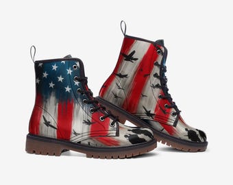 Patriotic Pride Unisex Leather Combat Hiking Boots