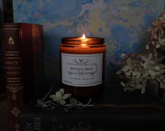 Candle - Antique Shop - Teakwood, Leather, Books - Hand made