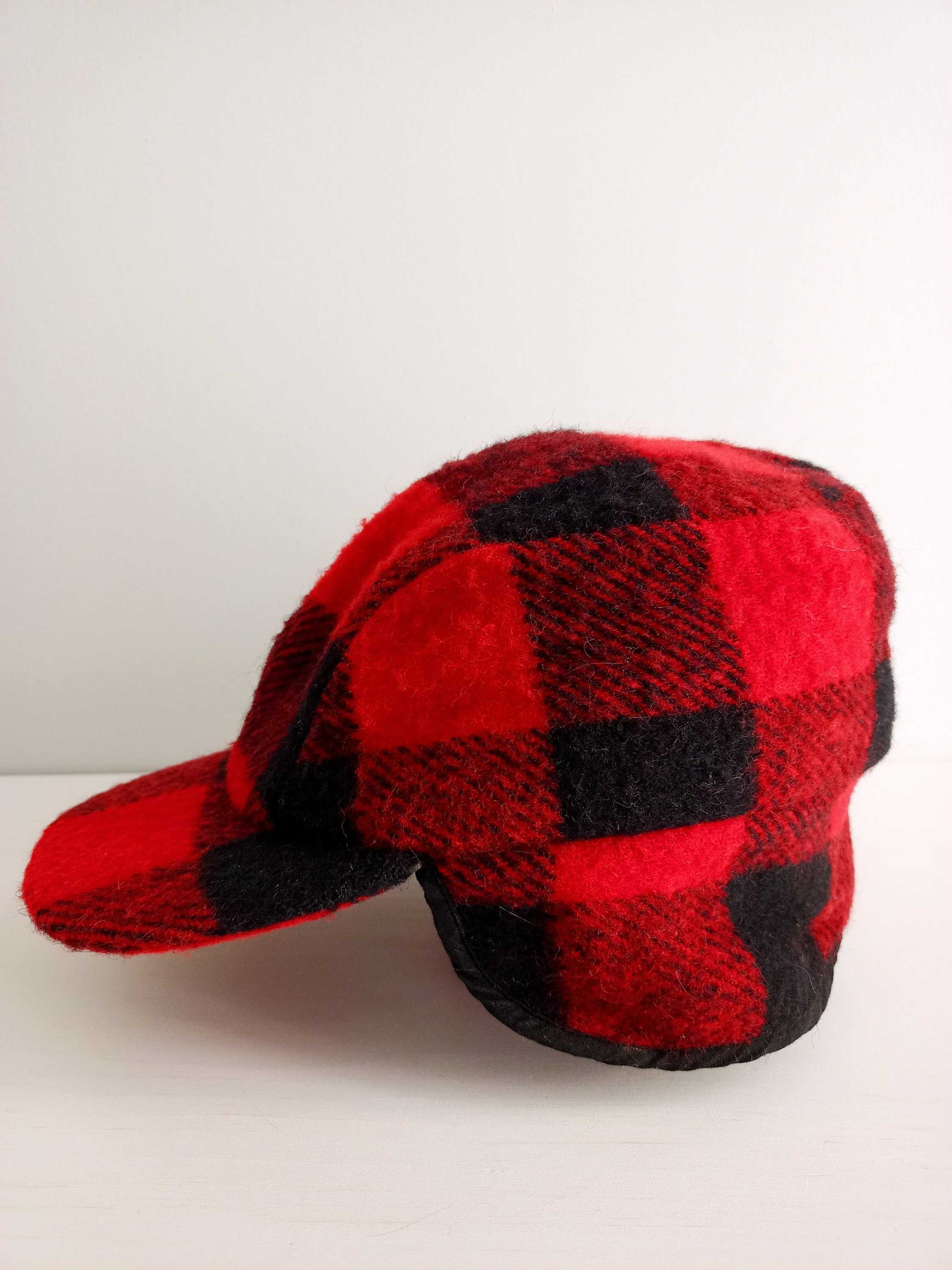 Vintage 90's Hunting Wool Hat Red Black 