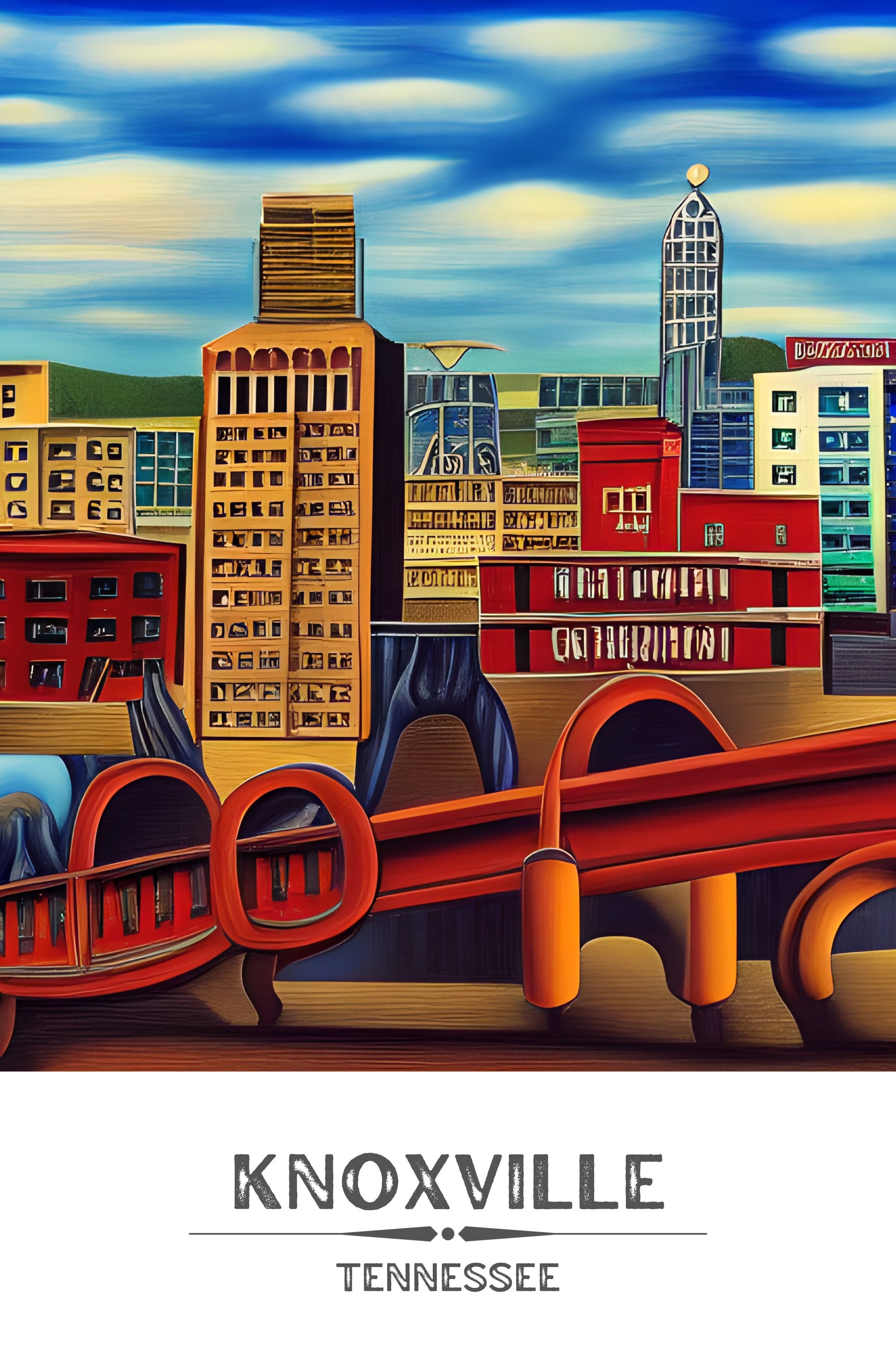 Knoxville Skyline Knoxville Poster Knoxville Art Print Etsy