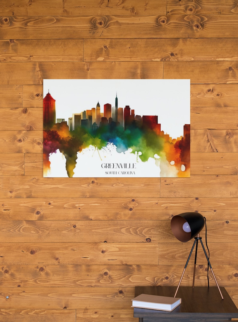 Greenville Art Greenville Print Greenville Skyline Greenville Sc Etsy