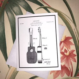 Ukulele Patent Drawing for a Ukulele with Dolphin Decoration Greeting Note Art Card