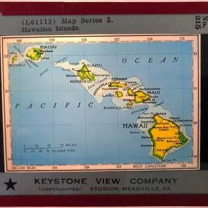 Map of Hawaiian Islands Magic Lantern Glass Slide Keystone No-215 Vintage c1920s