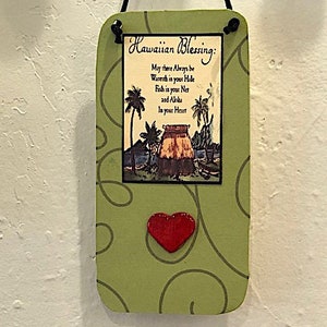 Handmade Hawaiian Blessing Sign with Red Heart