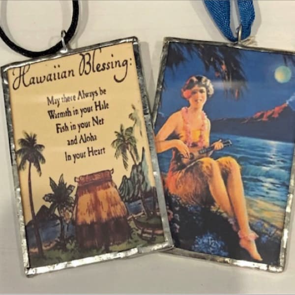 Handmade Hawaiian Blessing and Hula Girl Ornament Soldered Jewelry