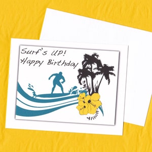 Greeting Note Card - Surf&#39;s UP! Happy Birthday from Hawaii